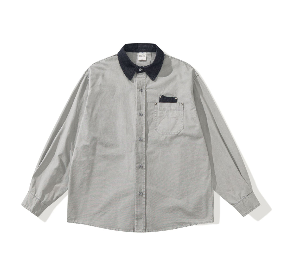 Herren Oversize‑Hemdjacke mit kontrastierendem Cordkragen und dekorativer Brusttasche Drune