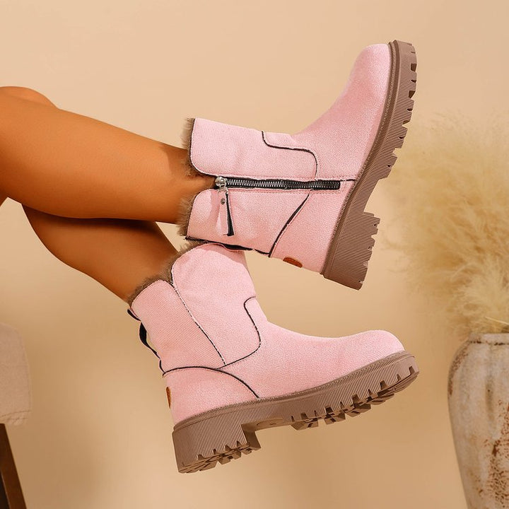 Damen Gefütterte Wildlederoptik Stiefeletten mit Teddyfutter, seitlichem Reißverschluss und profilierter Gummisohle Drune