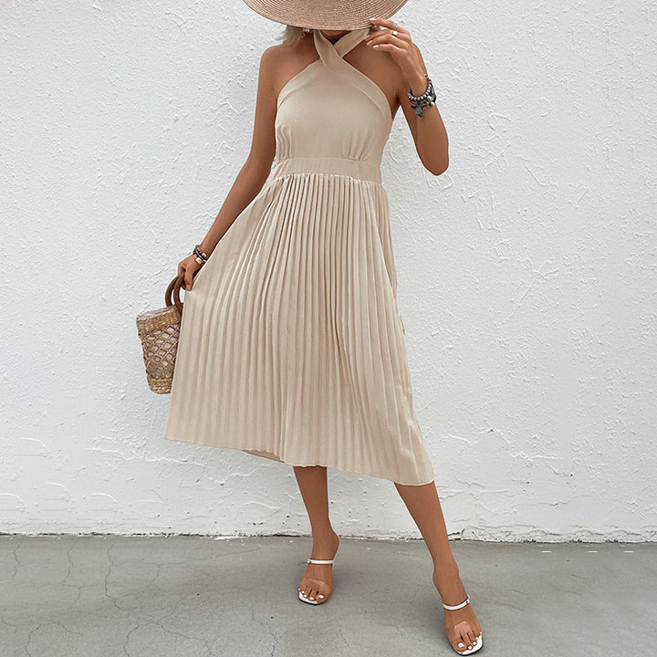 Damen Spitzenärmel Kleid mit Taillierung und Plissee-Design Drune
