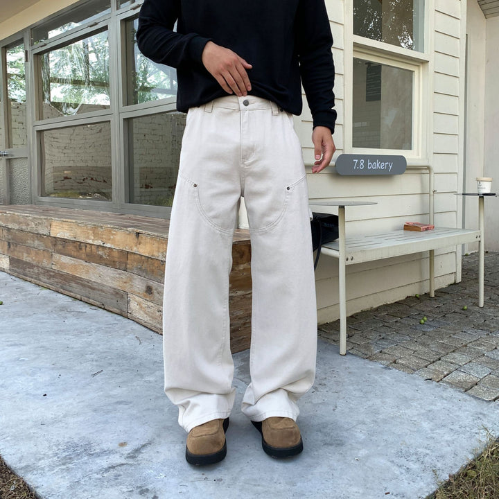 Herren Lockere Cargo-Hose mit weitem Bein und aufgesetzten Rundtaschen Drune
