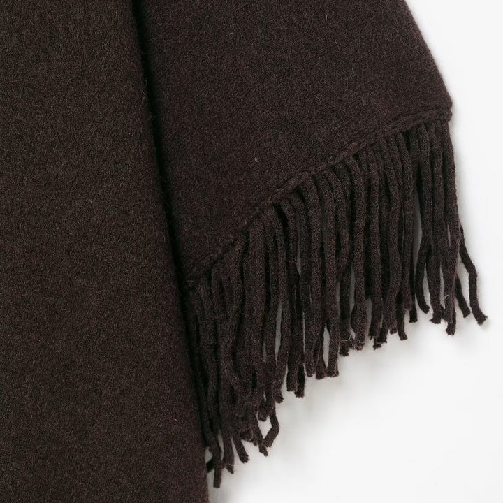 Damen Fransen-Poncho aus weichem Wollmix mit V‑Ausschnitt Drune
