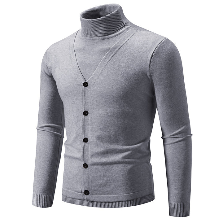 Herren eleganter Rollkragenpullover mit knöpfbaren Frontdetails und feiner Strickstruktur Drune