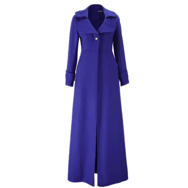 Damen eleganter, lang geschnittener Trenchcoat mit breitem Revers Drune
