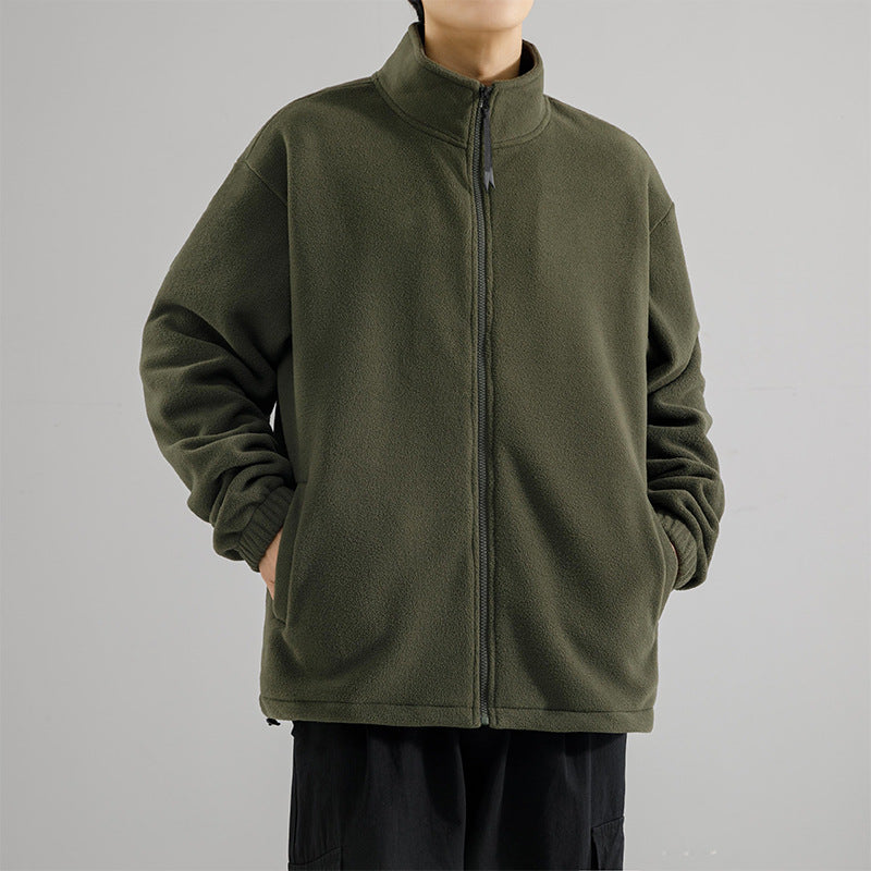 Herren Fleecejacke mit Stehkragen, durchgehendem Reißverschluss und elastischen Bündchen Drune
