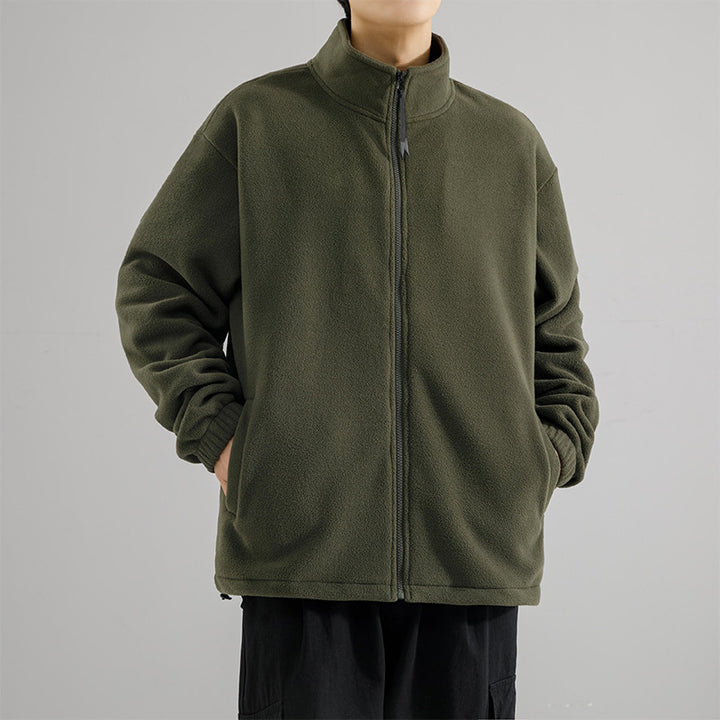 Herren Fleecejacke mit Stehkragen, durchgehendem Reißverschluss und elastischen Bündchen Drune