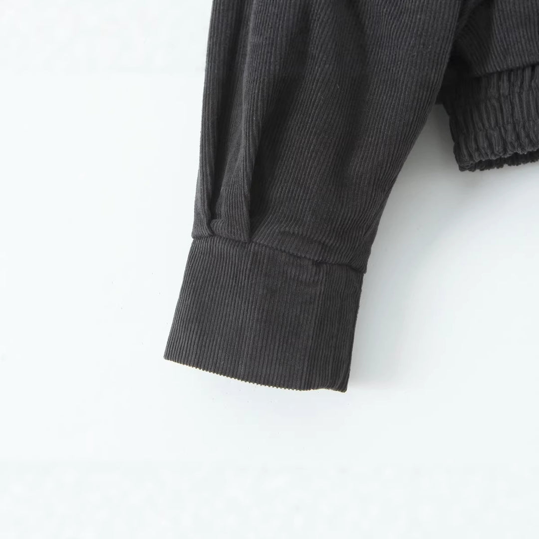 Damen Kurz geschnittene Kordjacke im Boxy‑Silhouette mit Frontreißverschluss und Stehkragen Drune