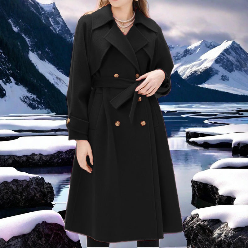 Damen eleganter Trenchcoat mit doppelter Knopfleiste und tailliertem Schnitt Drune