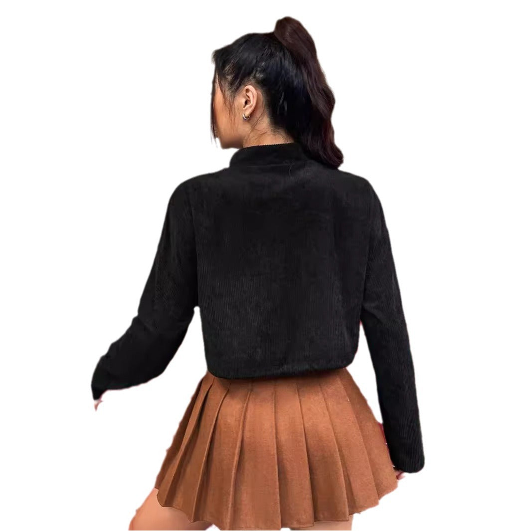 Damen kurze Cordjacke mit praktischen Taschen und lässigem Schnitt Drune