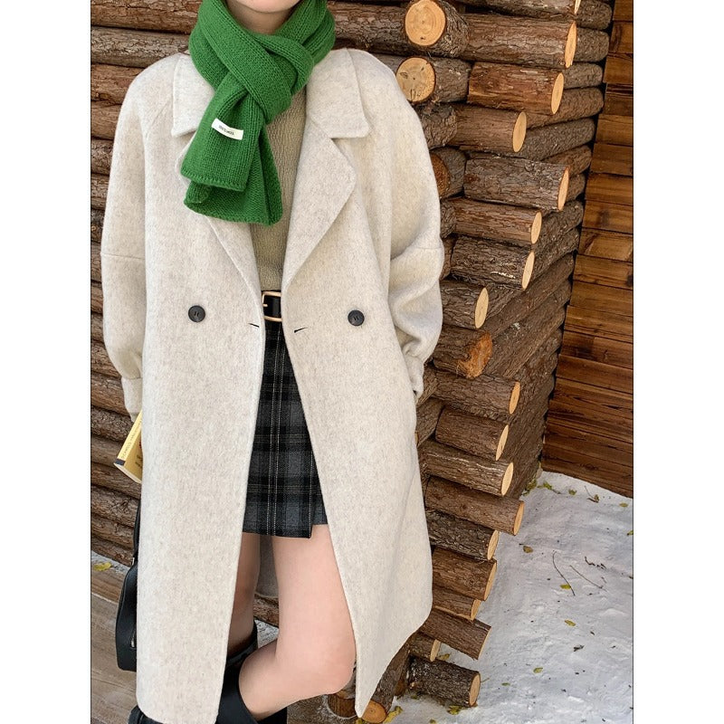 Damen Modischer Wollmantel mit doppeltem Knopfverschluss Drune