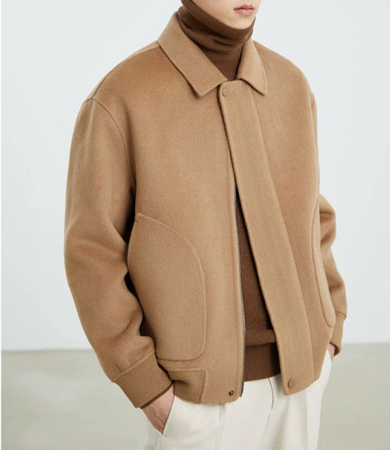 Herren Boxy Wollmix-Zipjacke mit verdeckter Knopfleiste und runden aufgesetzten Taschen Drune