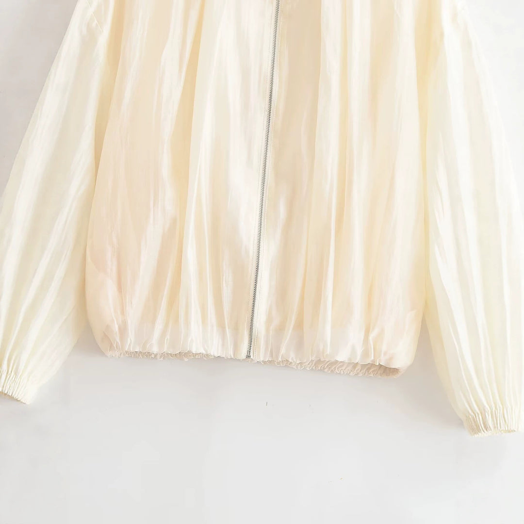 Damen Leichtes Cropped-Blouson aus Satinoptik mit Stehkragen und Elastiksaum Drune