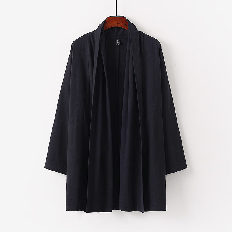 Unisex Offene Kimono-Cardigan aus leichter Baumwoll-Leinen-Mischung Drune