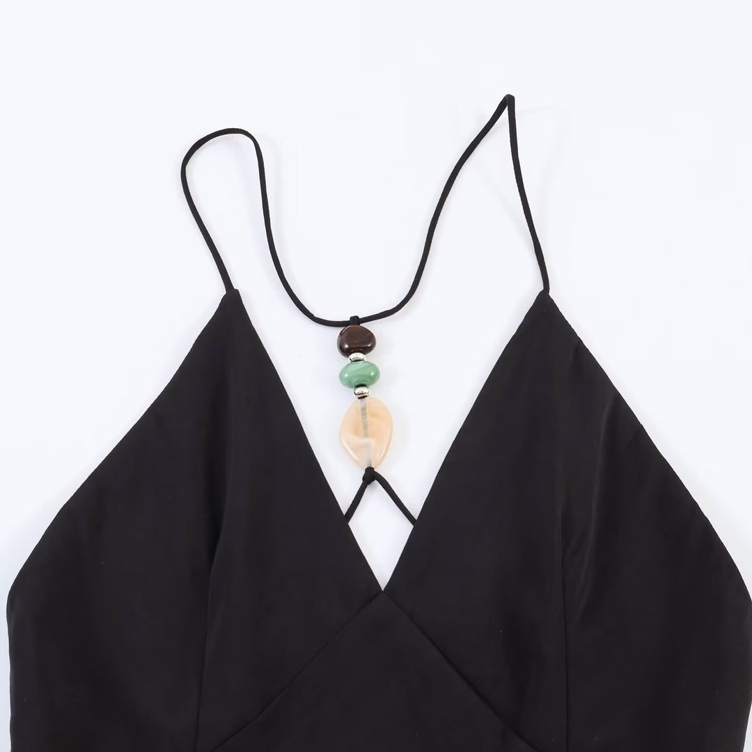 Damen Maxikleid mit zartem Spaghettiträgerdesign und eleganter Drapierung Drune