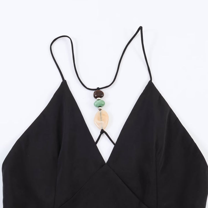 Damen Maxikleid mit zartem Spaghettiträgerdesign und eleganter Drapierung Drune