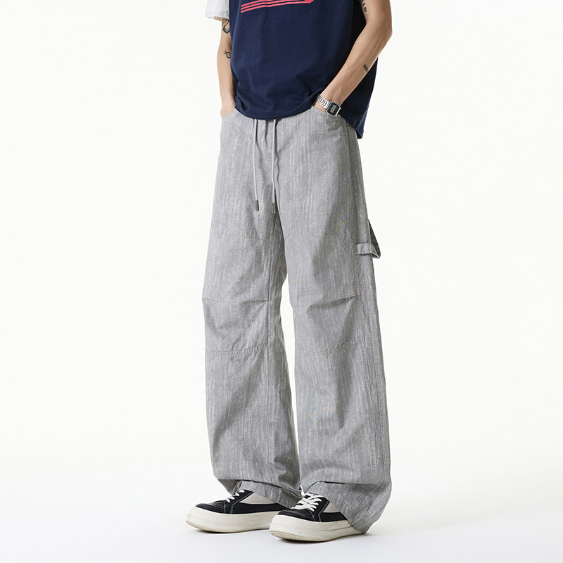 Damen Weite Leinenoptik Cargo-Bundhose mit Tunnelzug, Knieabnähern und asymmetrischer Seitentasche Drune