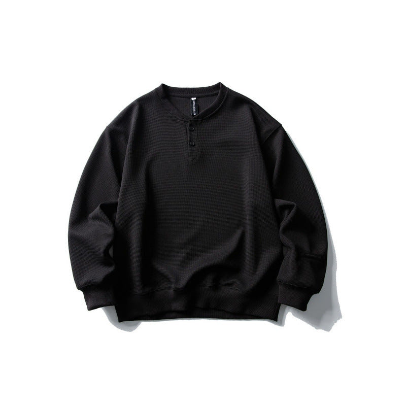 Unisex Waffelstrick-Henley-Sweatshirt im Oversize‑Cut mit Knopfleiste Drune