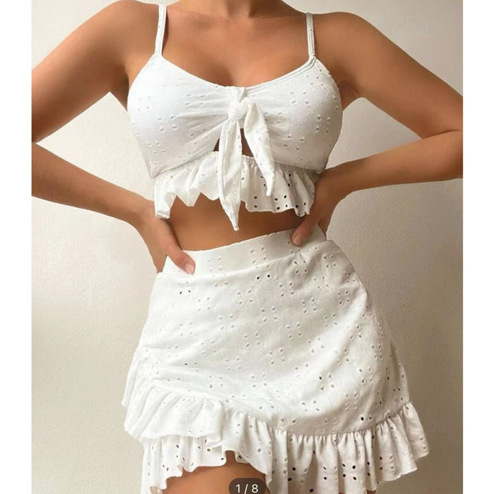 Damen Crop-Top und Rüschenshort Set Drune
