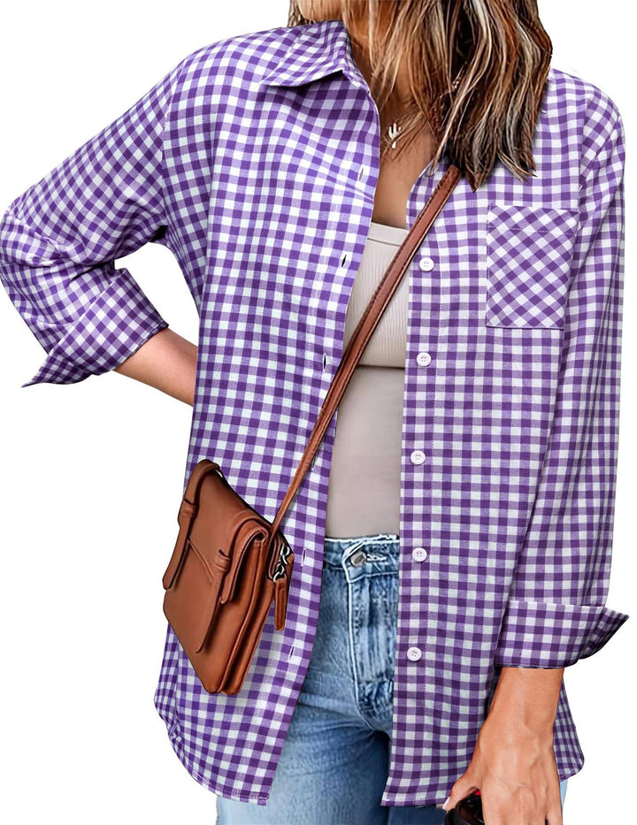 Femme Button-Up Gingham Check Shirt Drune