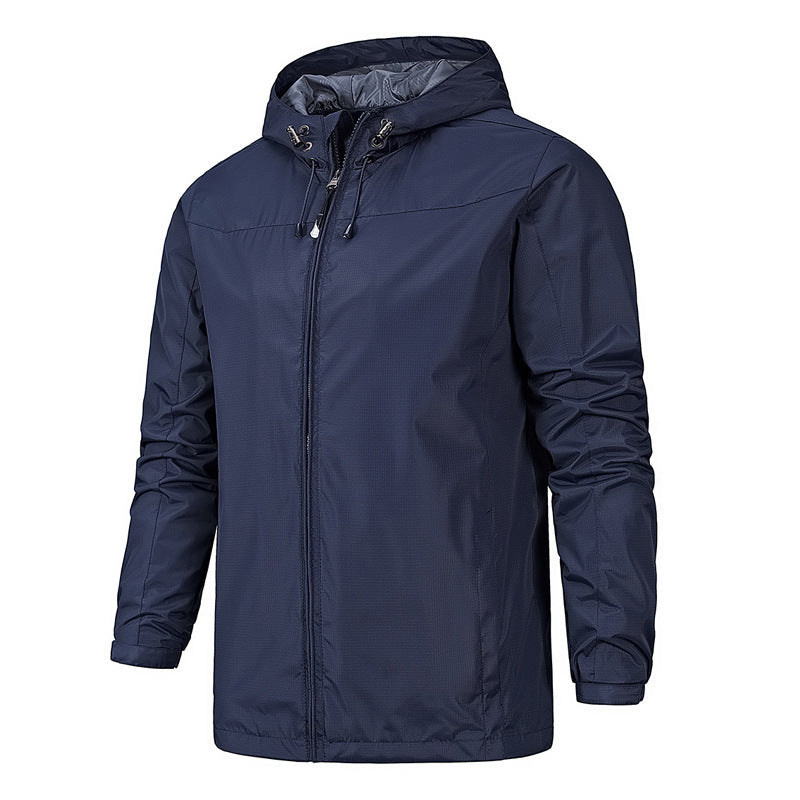 Herren ultraleichte packbare Regenjacke mit verstellbarer Kapuze und elastischen Manschetten Drune