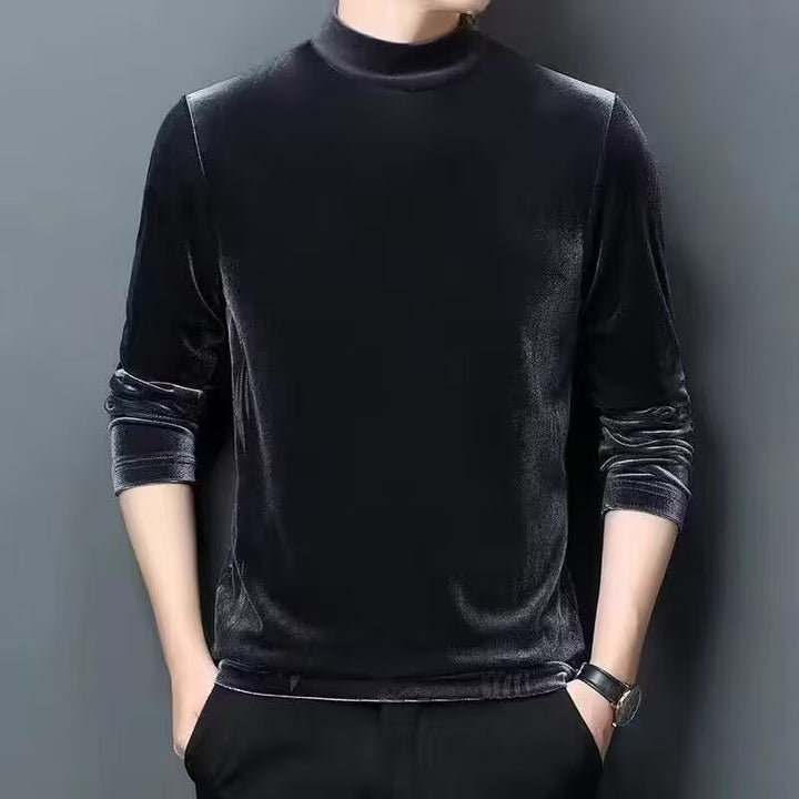 Herren Feiner Samt-Halbrollkragenpullover Slim-Fit Drune