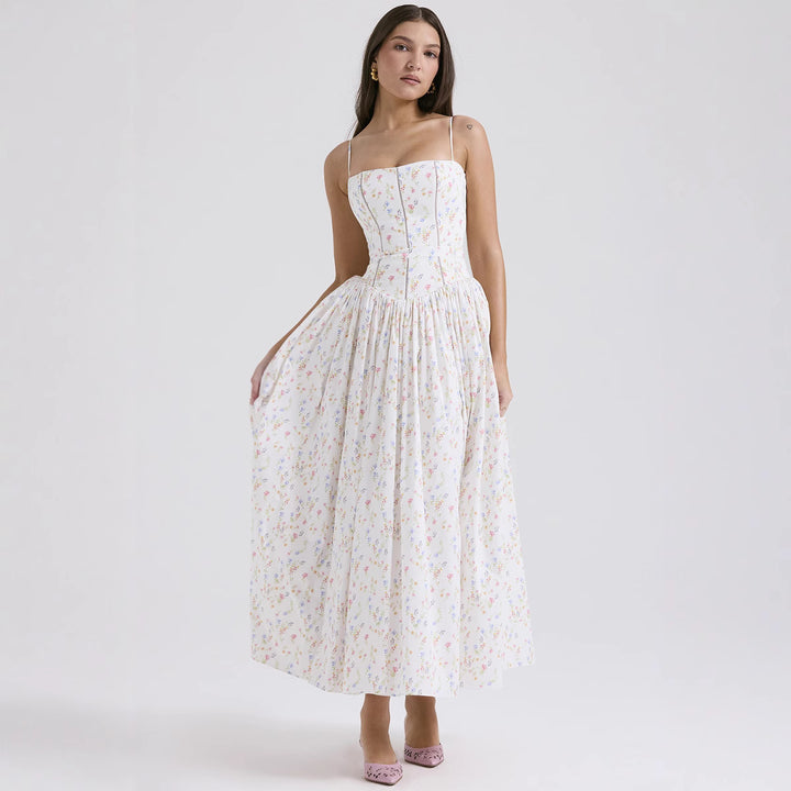 Damen nan tailliertes Korsagenkleid mit Spaghettiträgern und voluminösem Tellerrock Drune