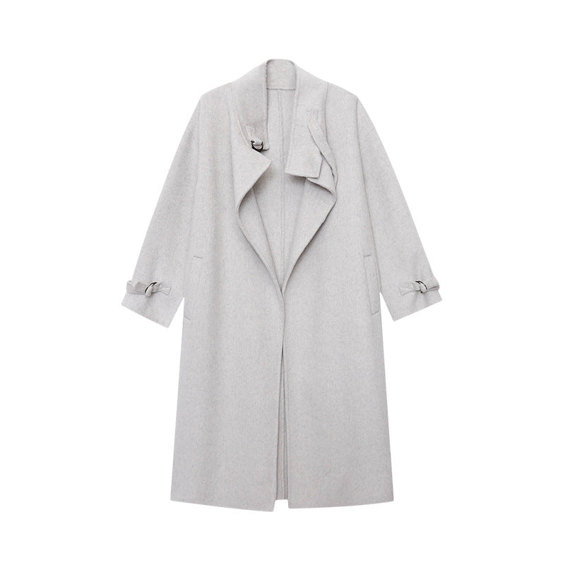 Damen eleganter langer Mantel aus hochwertigem Wollmix mit modischem Revers Drune