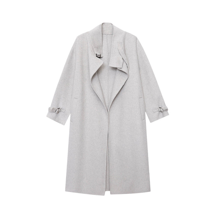 Damen eleganter langer Mantel aus hochwertigem Wollmix mit modischem Revers Drune