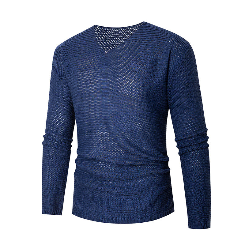 Herren lässiger Strickpullover mit V-Ausschnitt und luftigen Maschen Drune