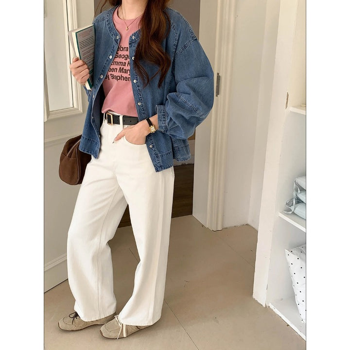 Damen modische Denim-Bluse mit puffärmeln Drune