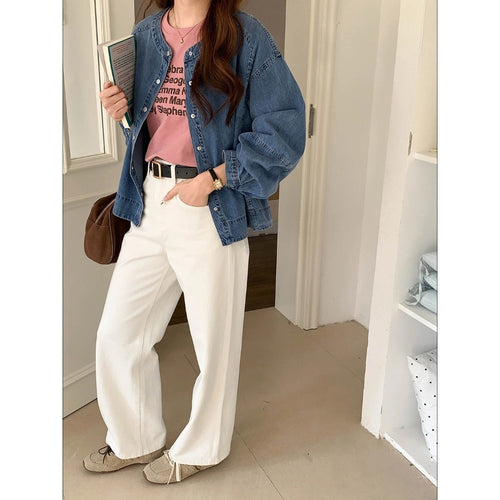 Damen modische Denim-Bluse mit puffärmeln Drune