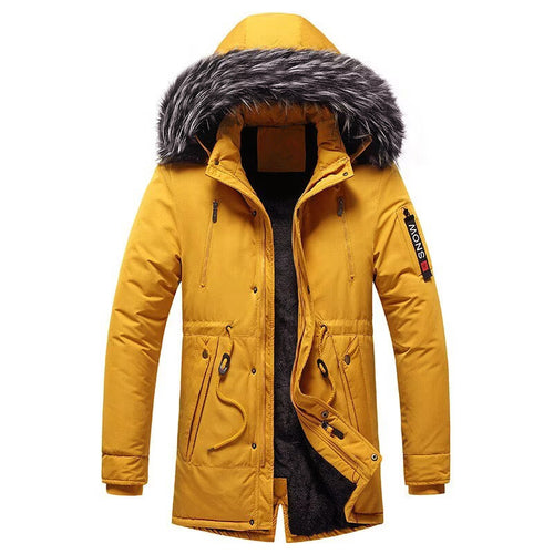 Herren Winterparka mit Kunstfellkapuze, gefütterter Thermo-Mantel mit Kordelzug Drune