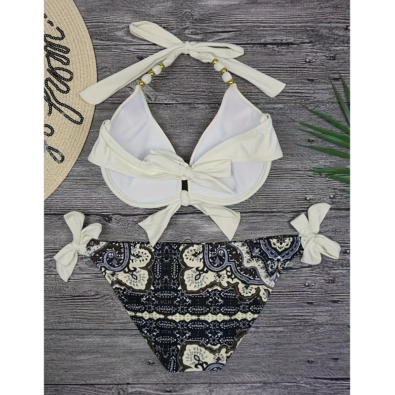 Damen Triangel-Bikini mit verstellbaren Trägern und elegantem Knoten Drune