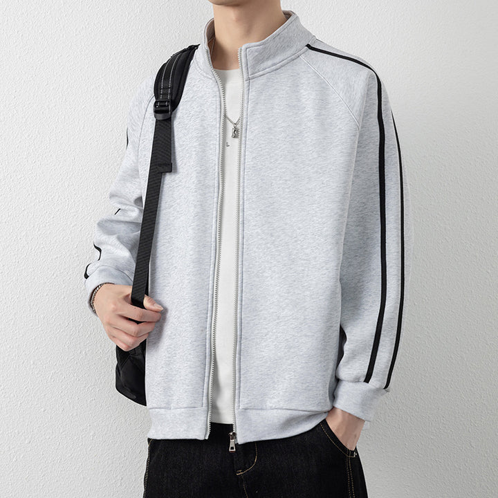 Herren Freizeit-Trainingsjacke mit Stehkragen, Reißverschluss und Kontraststreifen Drune