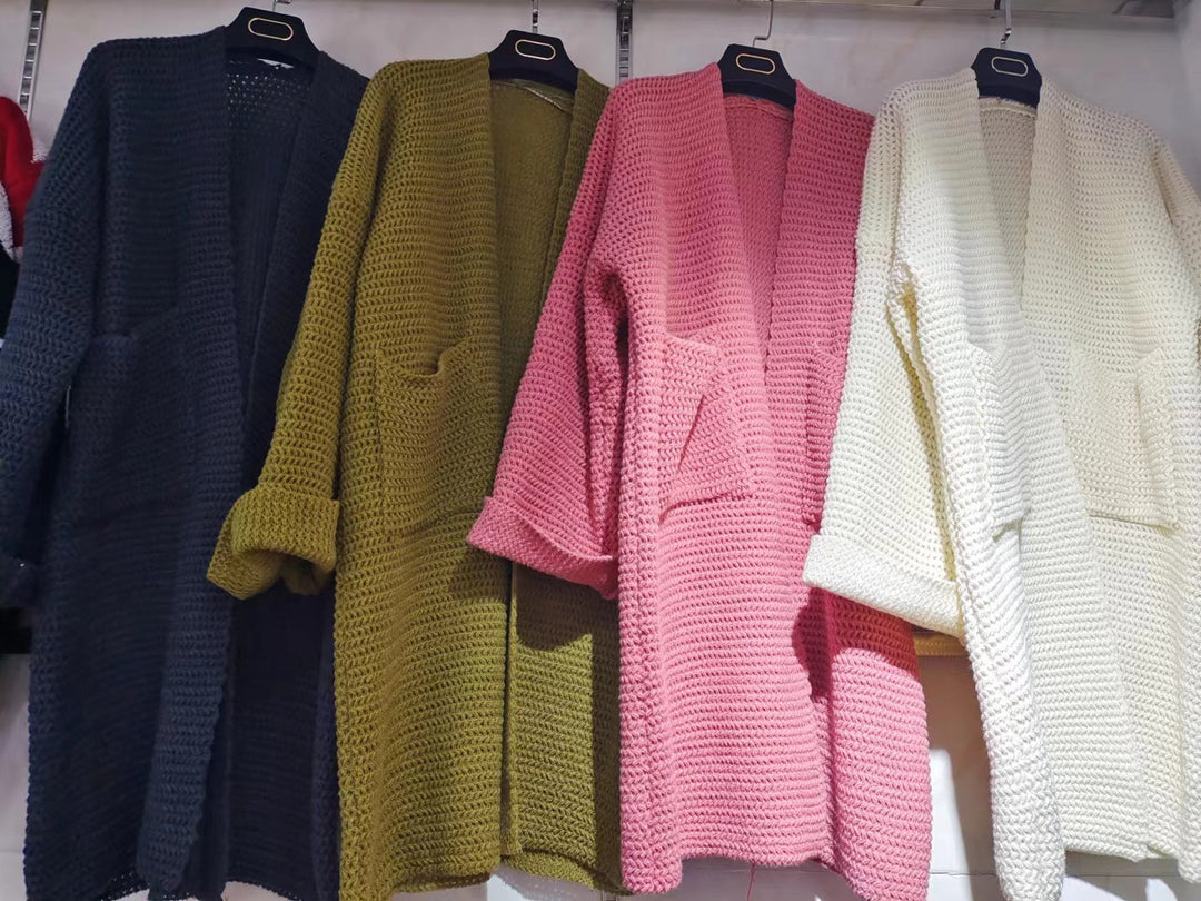 Damen Lässiger Strickmantel mit offenen Fronten und Taschen Drune