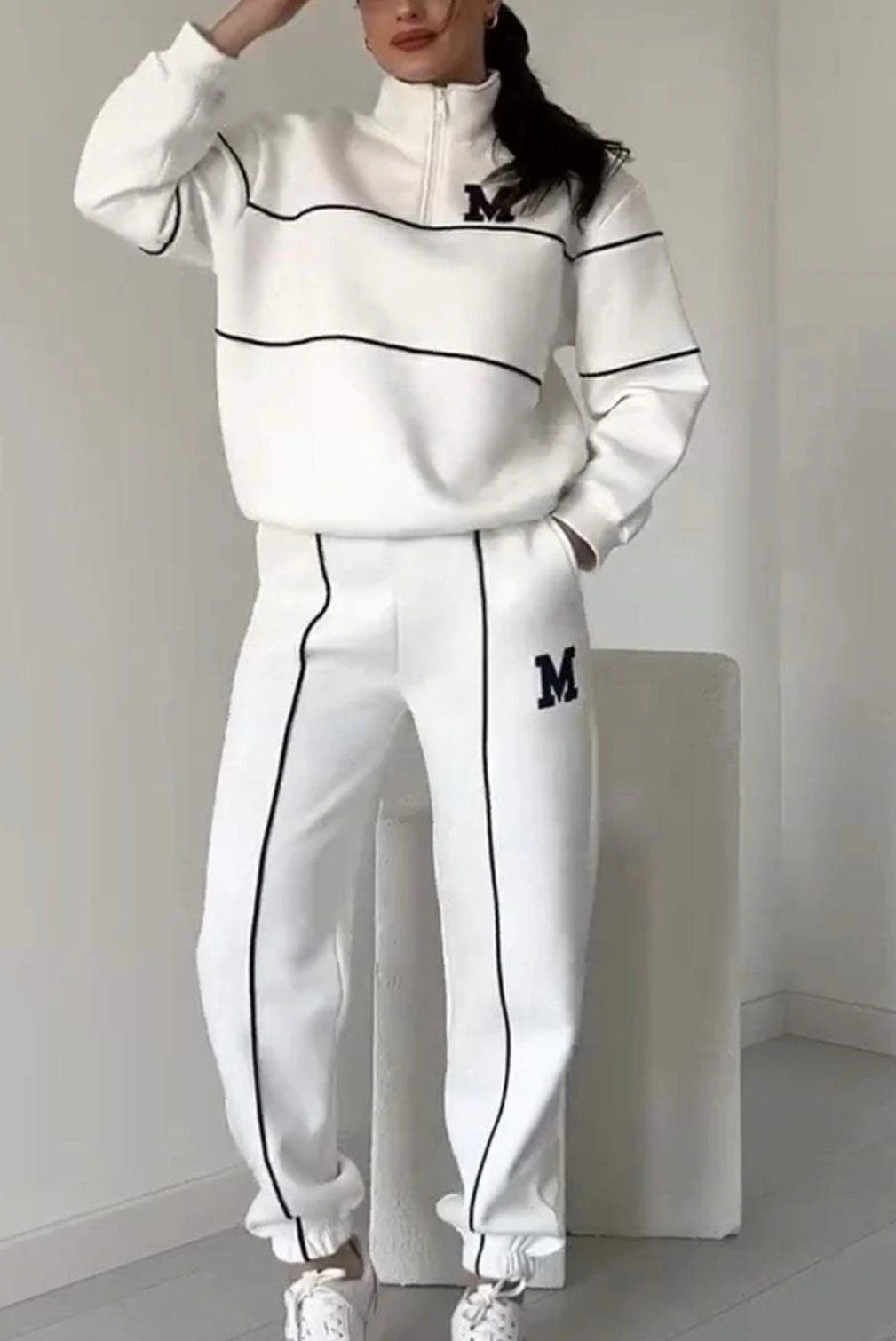 Damen sportliches Fleece-Anzugset mit Stehkragen und praktischen Taschen Drune