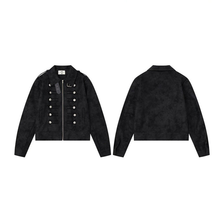 Damen Militärisch inspirierte kurze Jacke mit Reißverschluss, dekorativen Knopfleisten und Schulterklappen Drune