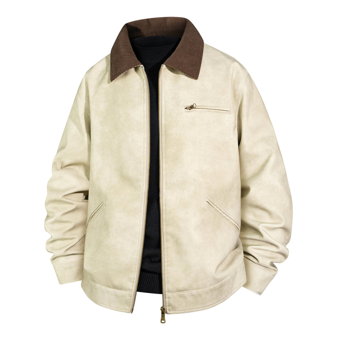 Herren Vintage Lederbomberjacke mit Rippkragen Drune