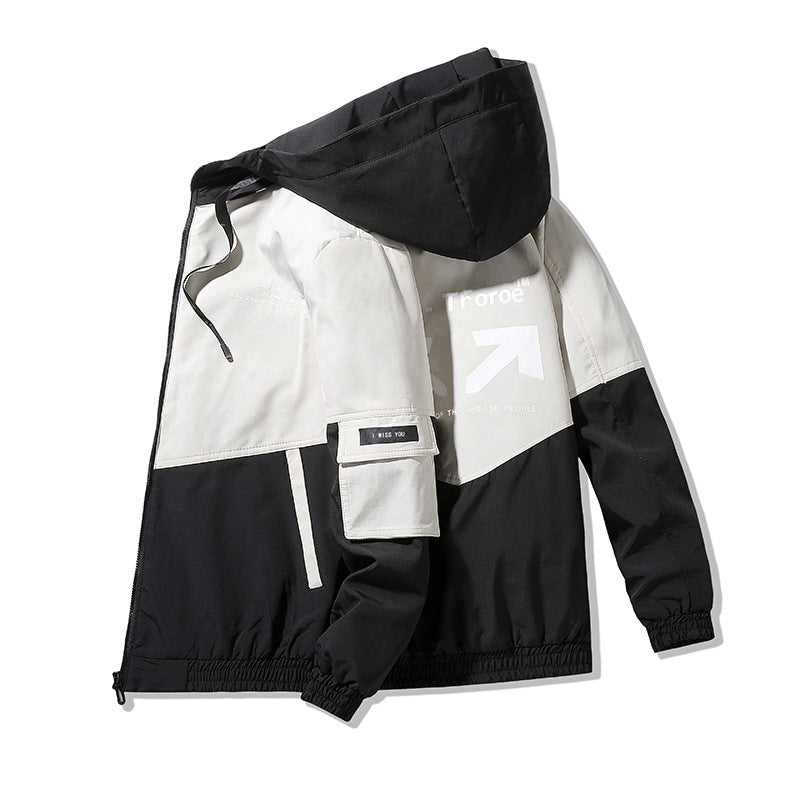 Herren Colorblock Kapuzen-Utility-Jacke mit Printdetails und taktischen Taschen Drune
