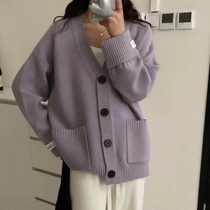 Damen Lässiger Oversized Cardigan mit großen Taschen und knöpfbaren Details Drune