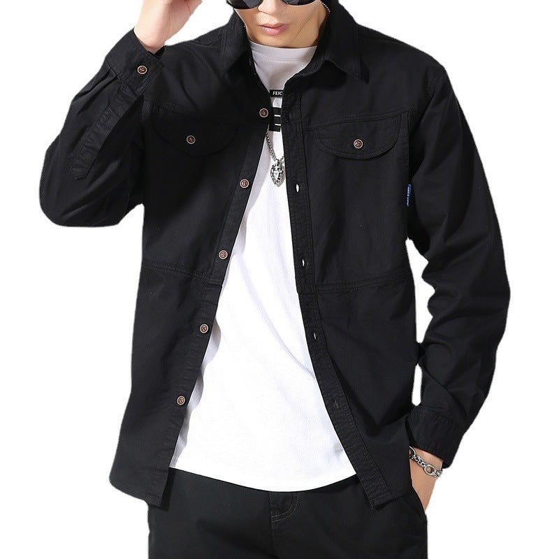 Herren leichte Canvas-Hemdjacke im Overshirt-Stil mit Brustpattentaschen und Knopfverschluss Drune