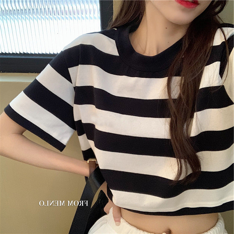 Damen Cropped T-Shirt mit Streifenmuster und lässigem Schnitt Drune