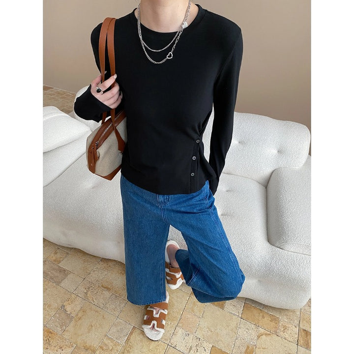 Damen Langarmshirt mit seitlichen Knopfdetails Drune