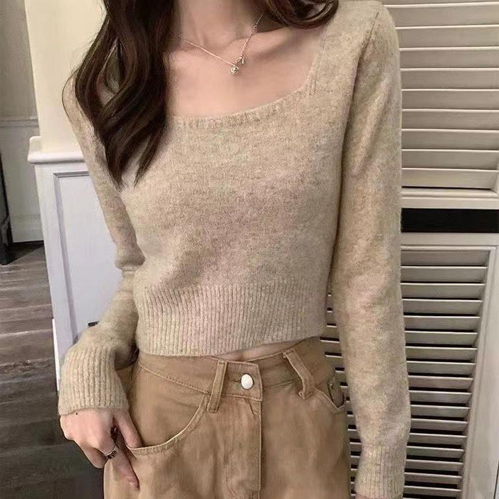 Damen lässiger Pullover mit quadratischem Ausschnitt und feiner Textur Drune
