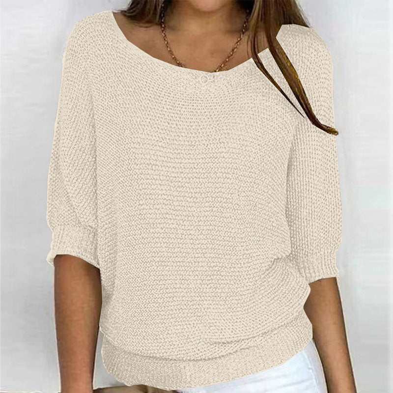 Damen nan legerer kastiger Feinstrickpullover mit weitem Ausschnitt Drune