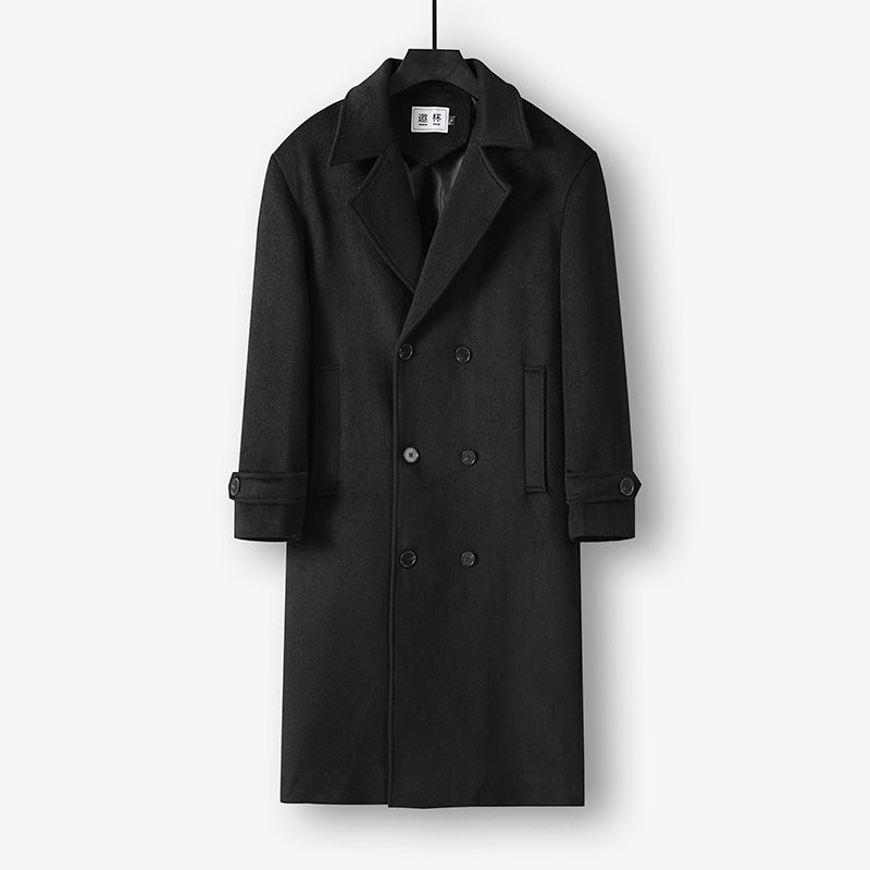 Herren Langer Doppelreihiger Wollmantel mit minimalistischer Silhouette und Schalkragen Drune