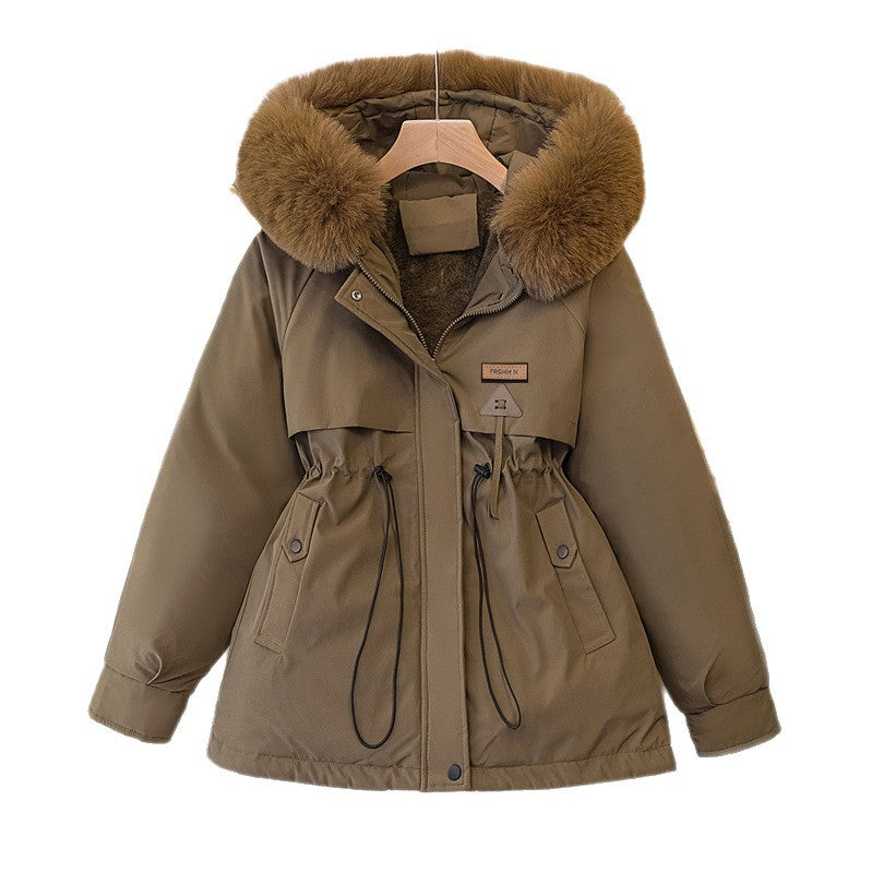 Damen warme Parkajacke mit abnehmbarem Kunstfellkragen und praktischen Taschen Drune