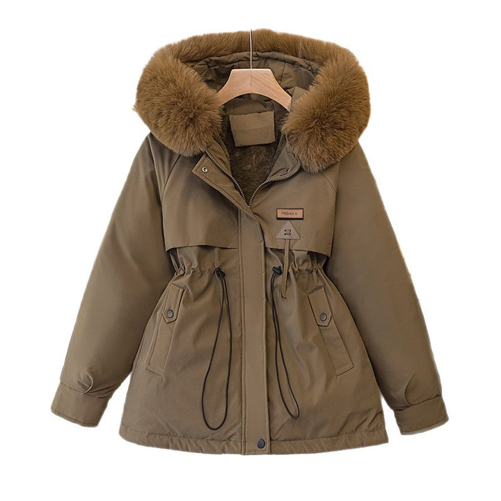 Damen warme Parkajacke mit abnehmbarem Kunstfellkragen und praktischen Taschen Drune
