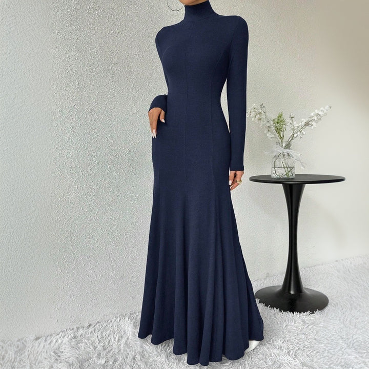 Damen figurbetontes Rollkragen-Maxikleid mit Meerjungfrauen-Silhouette, langen Ärmeln und formendem Stretch-Jersey Drune