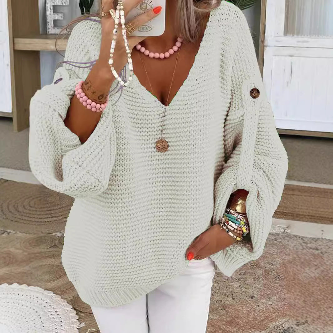 Damen Grober Strickpullover mit V-Ausschnitt Drune