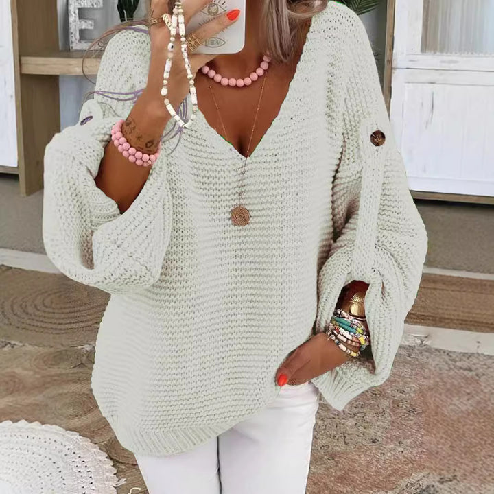 Damen Grober Strickpullover mit V-Ausschnitt Drune